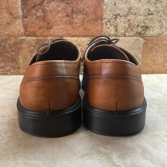 Ecco Men’s Lace Up Oxford Shoes Dress Shock Point Leather Brown Size 44/10-10.5 - Picture 4 of 16